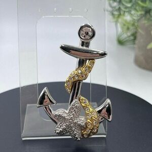 Kenneth Jay Lane KJL Gold Silver Pave Crystal rhinestone Nautical Brooch Pendant